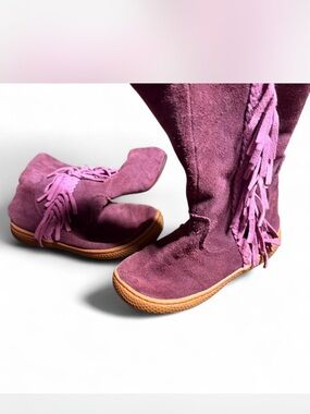 Girls  Purple Suede Fringe Boots by